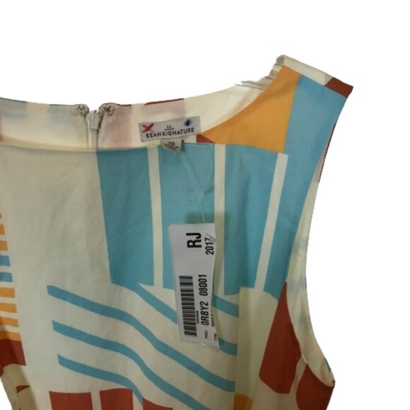 NWT Womens Size 10 LL Bean Signature Retro Print Fit and Flare Poplin Dress - Picture 2 of 5